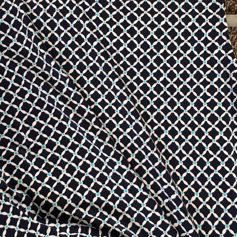 Ann Taylor Factory Blue White Geometric Pattern Sleeveless Faux Wrap Dress Sz SP - Picture 12 of 12